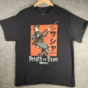 Attack on Titan Sasha Braus Scout Regiment Black T Shirt Mens Size L Anime Manga
